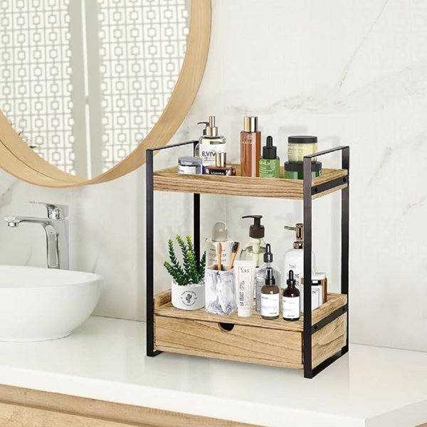 17 Stories 2-Tier Bathroom Organizer Countertop With Drawer, Wood Counter Shelf For Bathroom ...